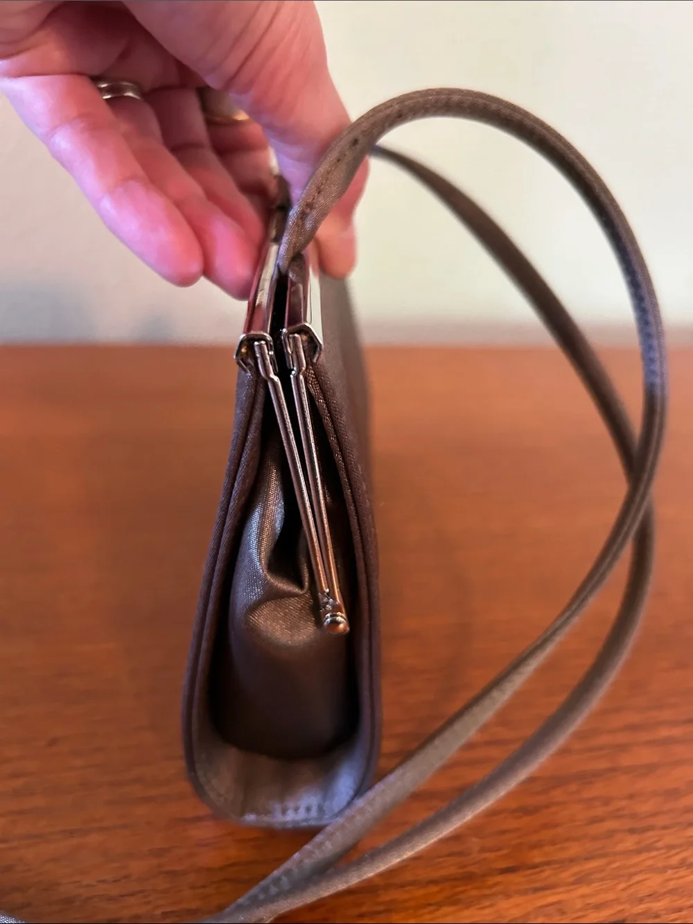 Liz Clairborne Vintage Satin Evening Crossbody Bag in‎ Taupe Exchangeable Strap